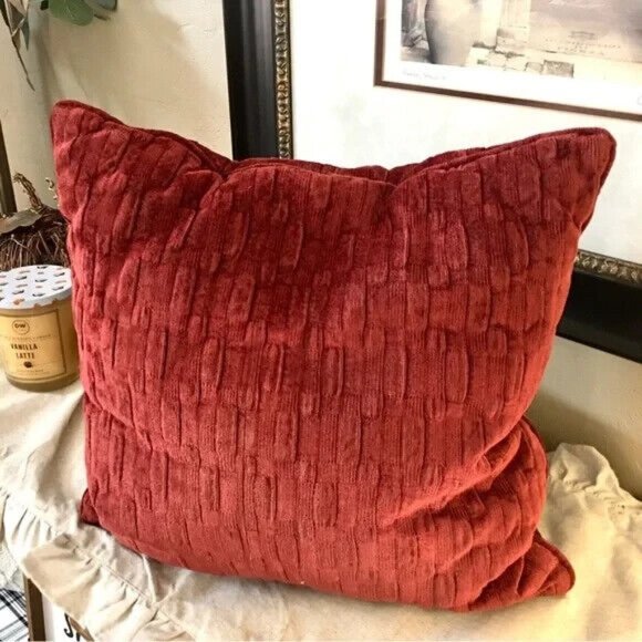 Maroon velour square pillow - autumn fall farmhouse home decor - plush c… - Picture 1 of 2